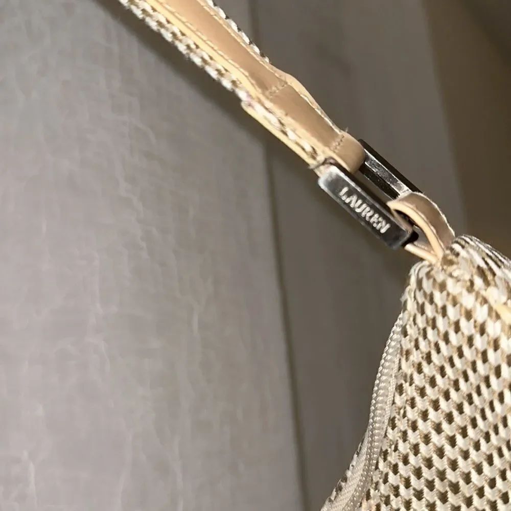 LRL Ivory Tan White Pink Gold Houndstooth Leather Silver Tone Hardware Hobo Bag - Picture 7 of 16